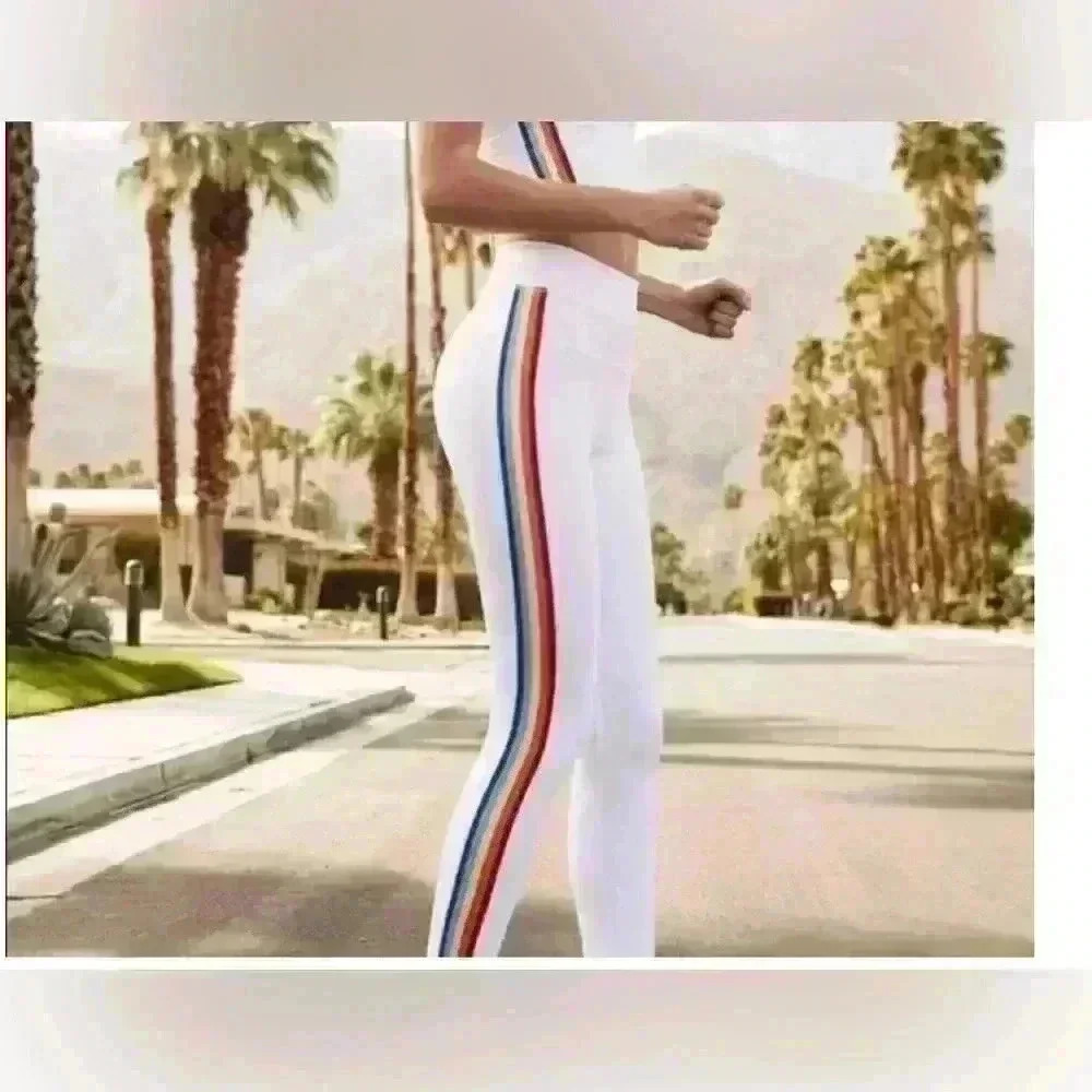 Spirtual Gangster rainbow 🌈 white track leggings sz small - Picture 2 of 12